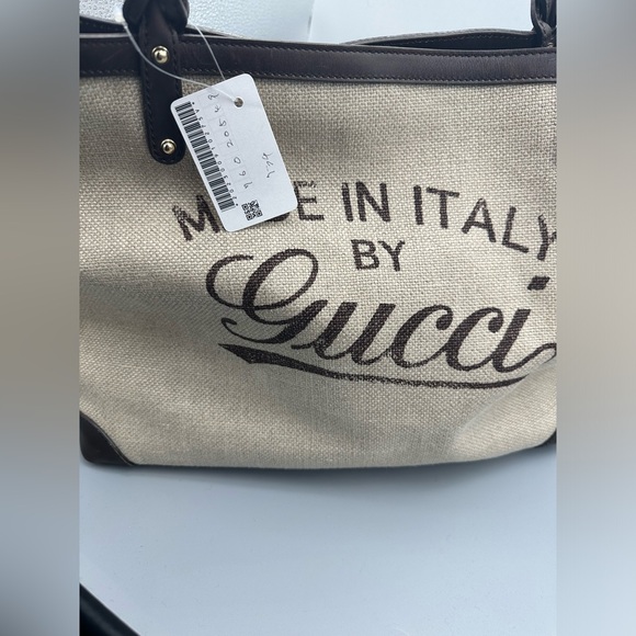 Gucci Canvas Leather Craft Tote Made in Italy with Leather pouch - Picture 1 of 16